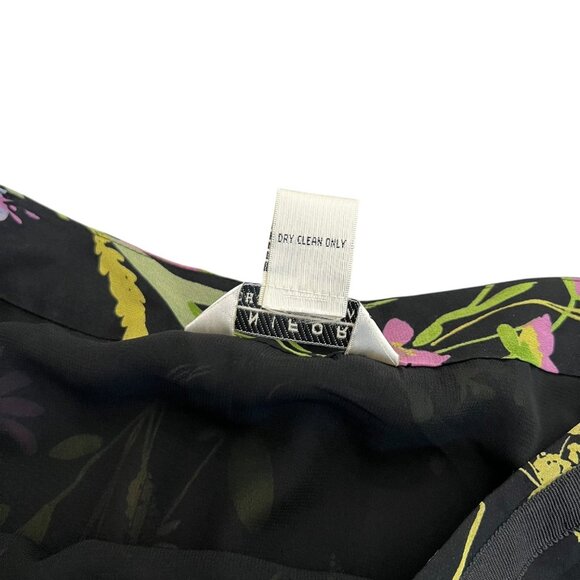 Vintage Silk Chiffon Beaded Floral Knee Length Skirt Black Size 12 Preppy Twee - Picture 10 of 12